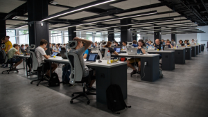 busy office being cleaned